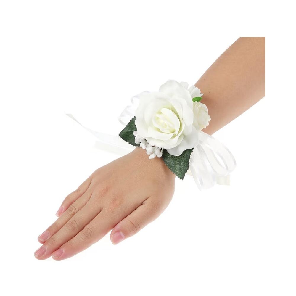 Lot of 20 bridesmaid wedding wrist corsage prom dance silk flower ivory rose